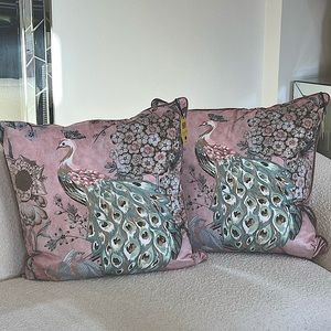 Set of 2 Callisto Home Embroidered Peacock Pillows